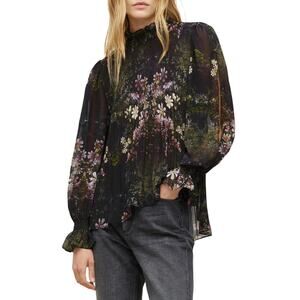 Allsaints 'Cora' Black Polyester Ophelia Pleated Floral Blouse Size 4